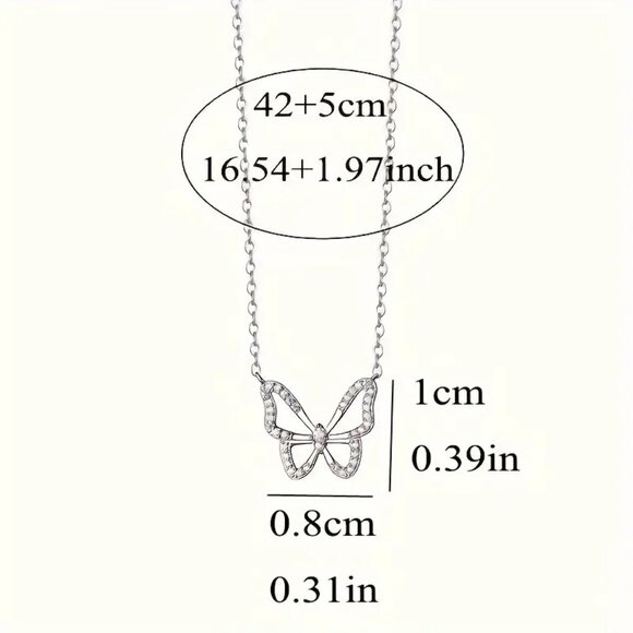 NEW Elegant Gemstone Silver Color Butterfly Pendant Necklace Hollow Design Set - Picture 5 of 5